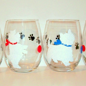 White West Highland Terrier Silhouette Set of 4 21 oz. Stemless Wine Glasses Hand Painted Wine Glassware Terrier Gift Dog Lover Westie image 1