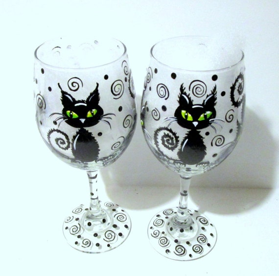 Cute Black Cats Halloween Painted Wine Glasses Set of 2 20 -   Hand  painted wine glasses, Painted wine glasses, Painted wine glasses halloween