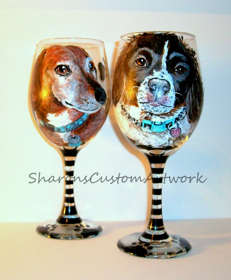 Pet Portrait Hand Painted Wine Glasses Custom Painting of Your Etsy