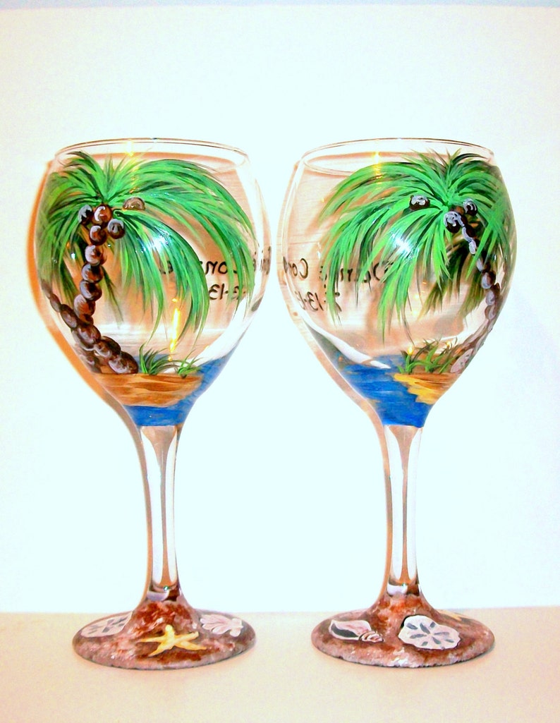 Palm Trees and Seashells Hand Painted Wine Glasses for Wedding Etsy