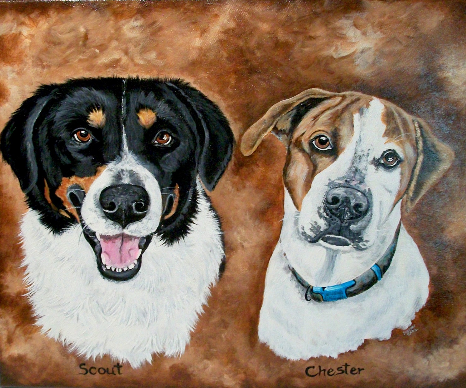Pet Portrait 16 x 20 Canvas Painting Hand Painted of Your 2 Etsy