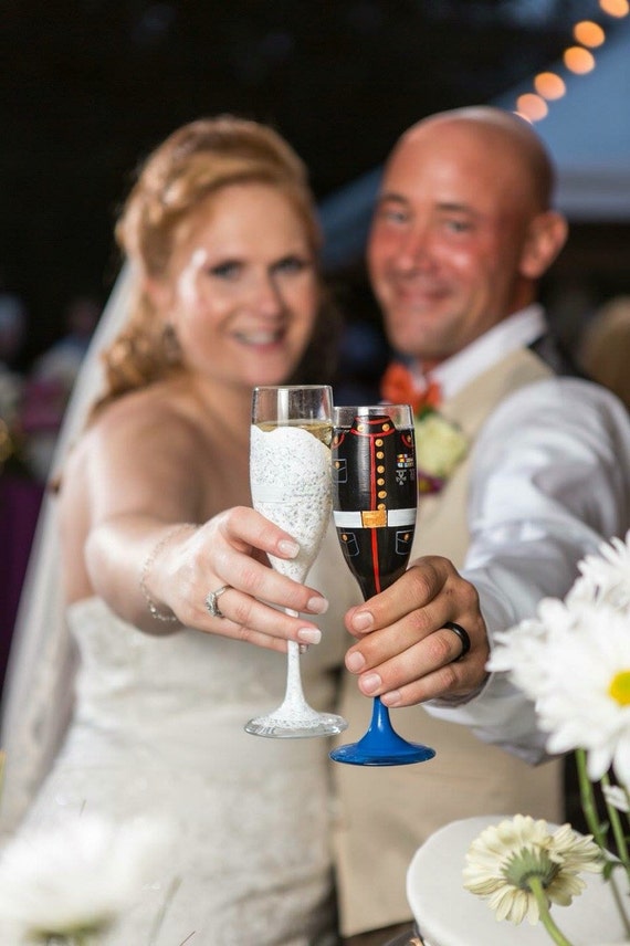 Wedding Toasting Flutes Enamel Champagne Glasses For Mr. And Mrs, Bride And  Groom Champagne Flutes