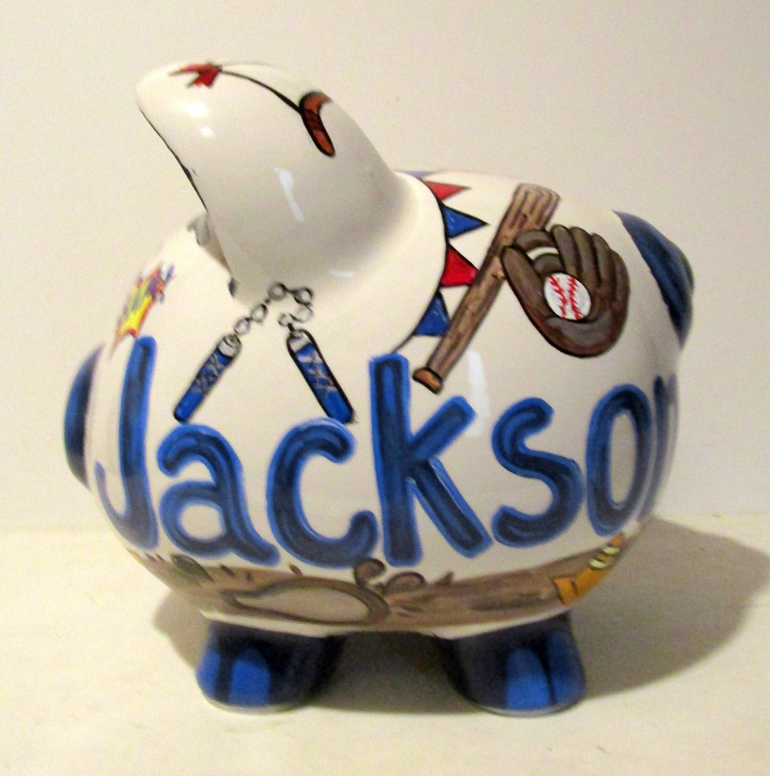 Jumbo Ceramic Piggy Bank Hand Painted Monster Truck Baseball Etsy