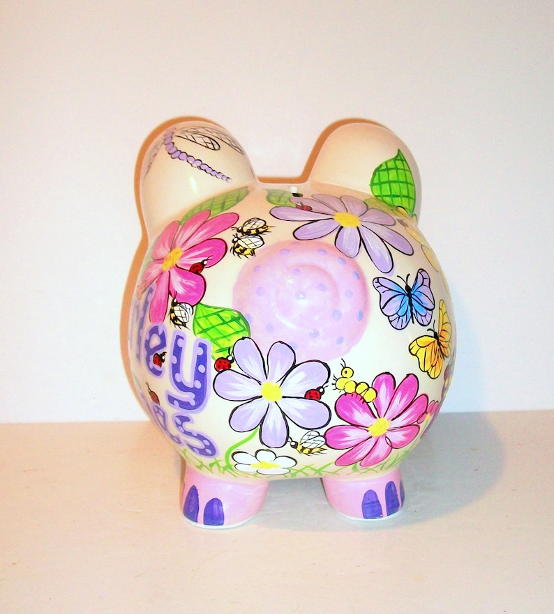 Piggy Bank Large Ceramic Hand Painted Purples Pinks Etsy