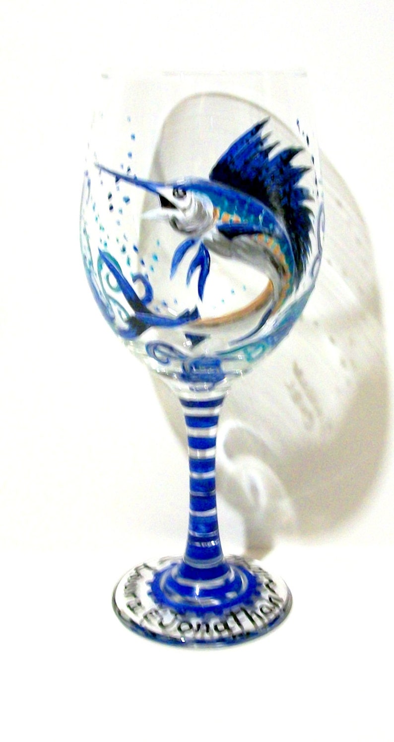 Sailfish Hand Painted Wine Glass Bass Fish One 20 Oz. Wine Etsy
