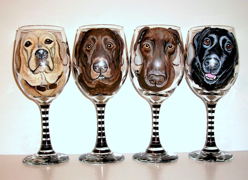 Labs Labrador Retriever Hand Painted Wine Glasses Custom Pet Etsy