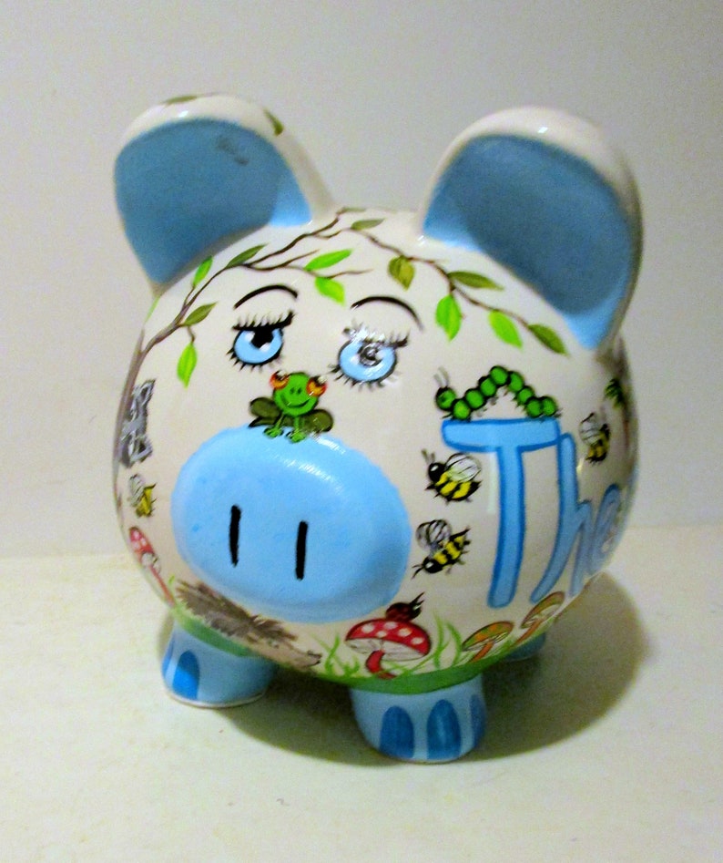 Jumbo Ceramic Piggy Bank Hand Painted Woodland Animals Peeking Etsy