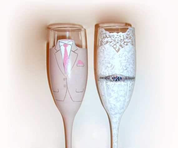 Bride and Groom Wedding Dress and Tuxedo Hand Painted Champagne Flutes Set  of 2 / 6 Oz Handpainted Wedding Flutes Custom Made to Order - Etsy