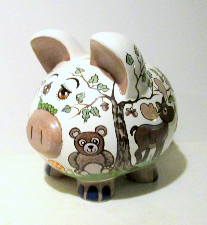 Ceramic Large Piggy Bank Hand Painted Woodland Animals Boy Etsy