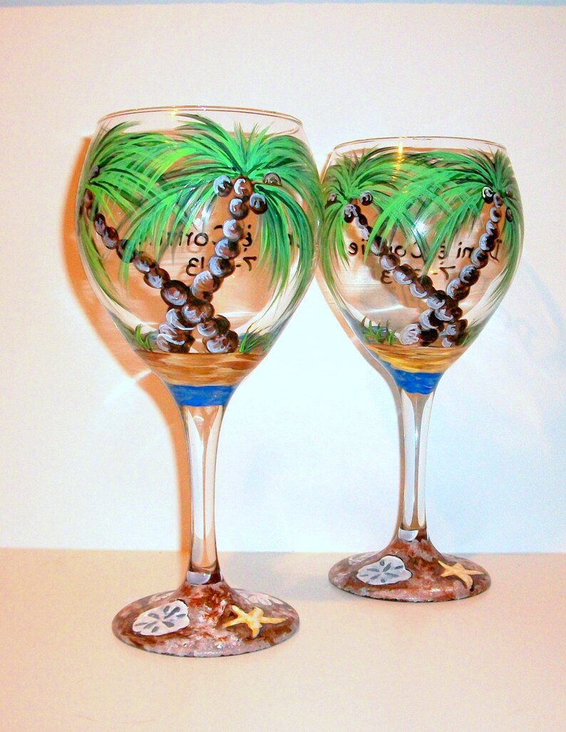 Palm Trees and Seashells Hand Painted Wine Glasses for Wedding Etsy
