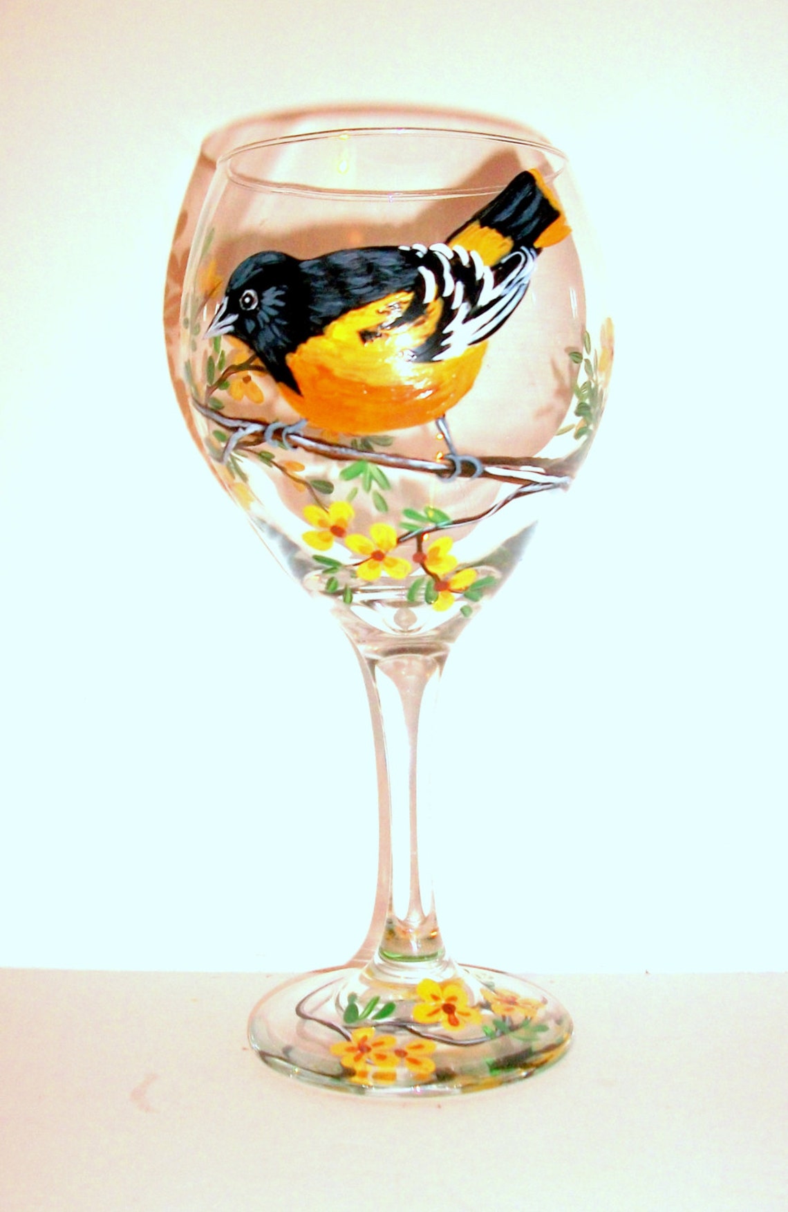 Goldfinch Hand Painted Wine Glasses Birds Cardinal Oriole | Etsy