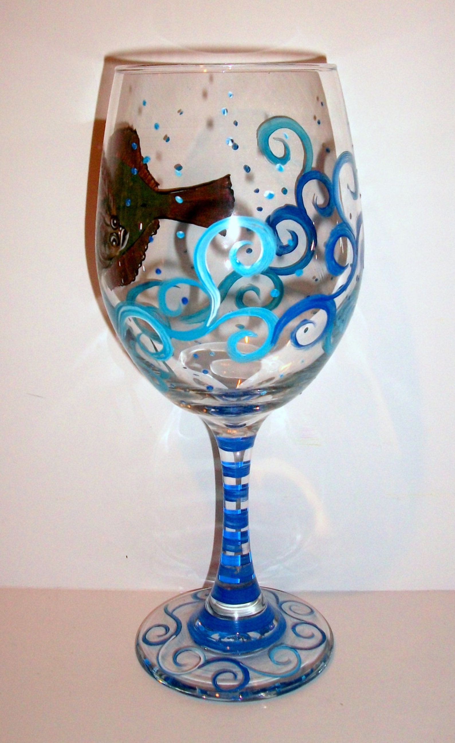 Flounder Hand Painted Wine Glass Fish One 20 Oz. White Wine Etsy
