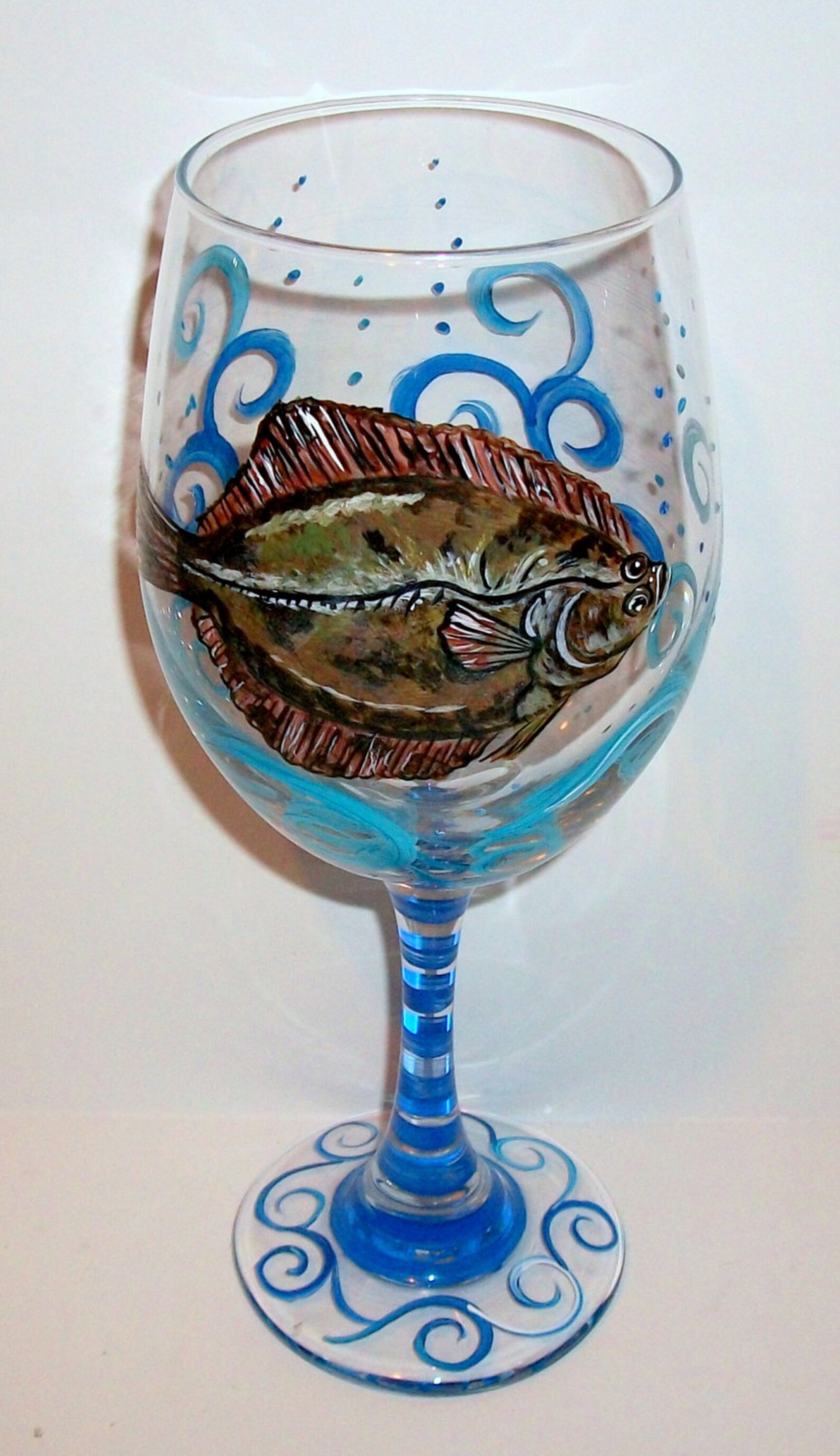 Flounder Hand Painted Wine Glass Fish One 20 Oz. White Wine Etsy