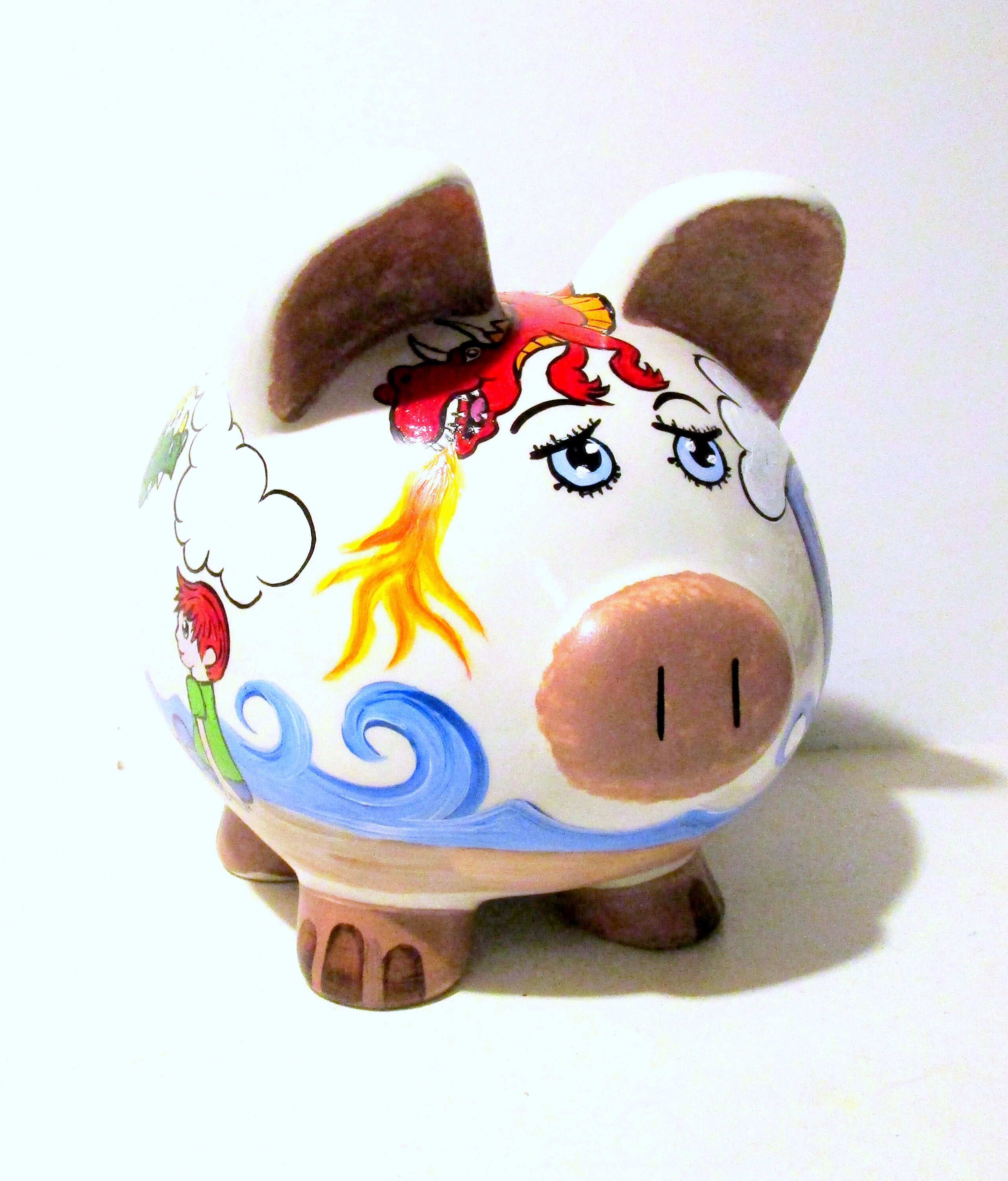 Jumbo Ceramic Piggy Bank Hand Painted Magical Dragons Blue Etsy