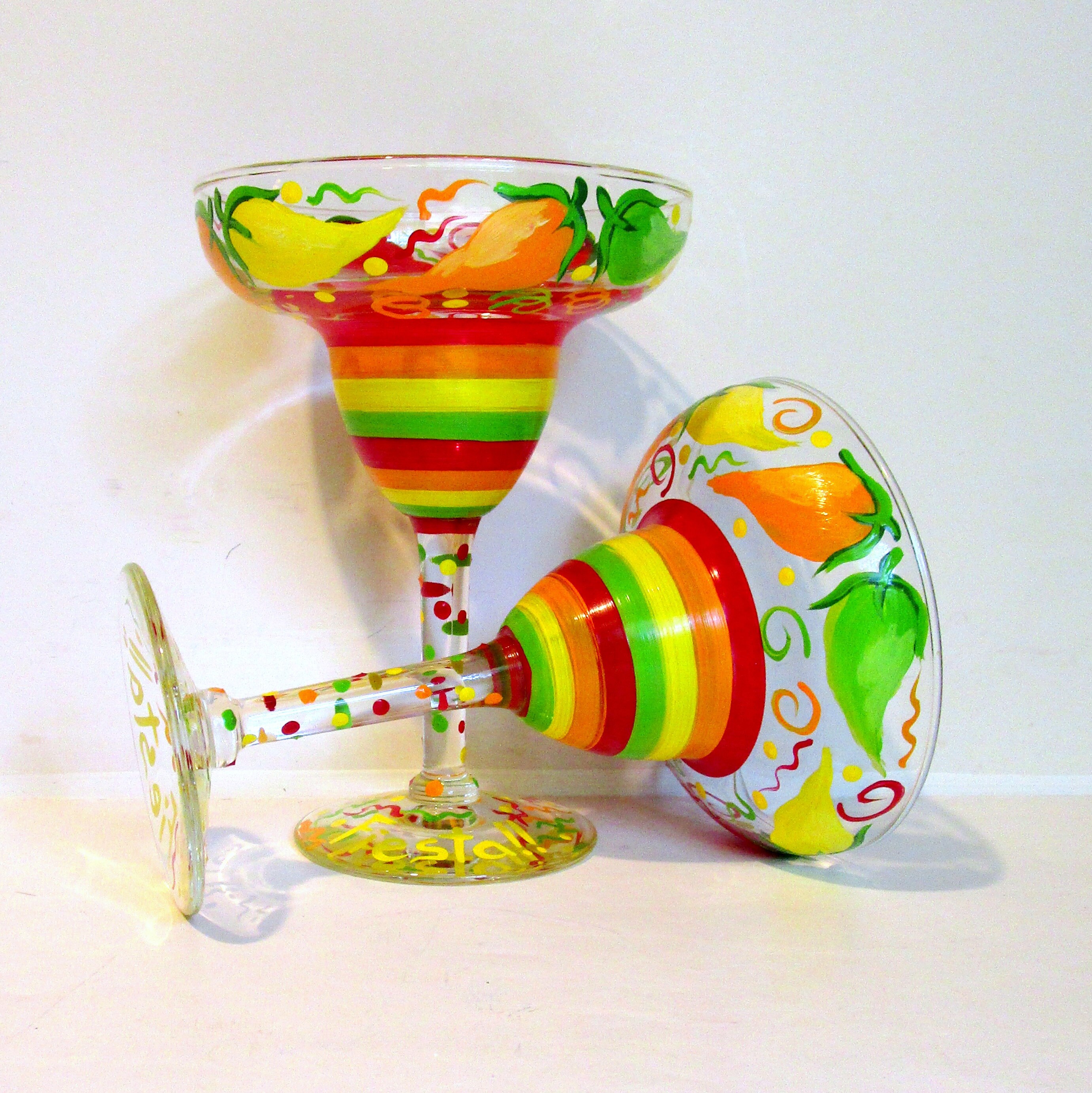 Margarita Glasses Festive Chili Peppers Hand Painted Glasses Etsy