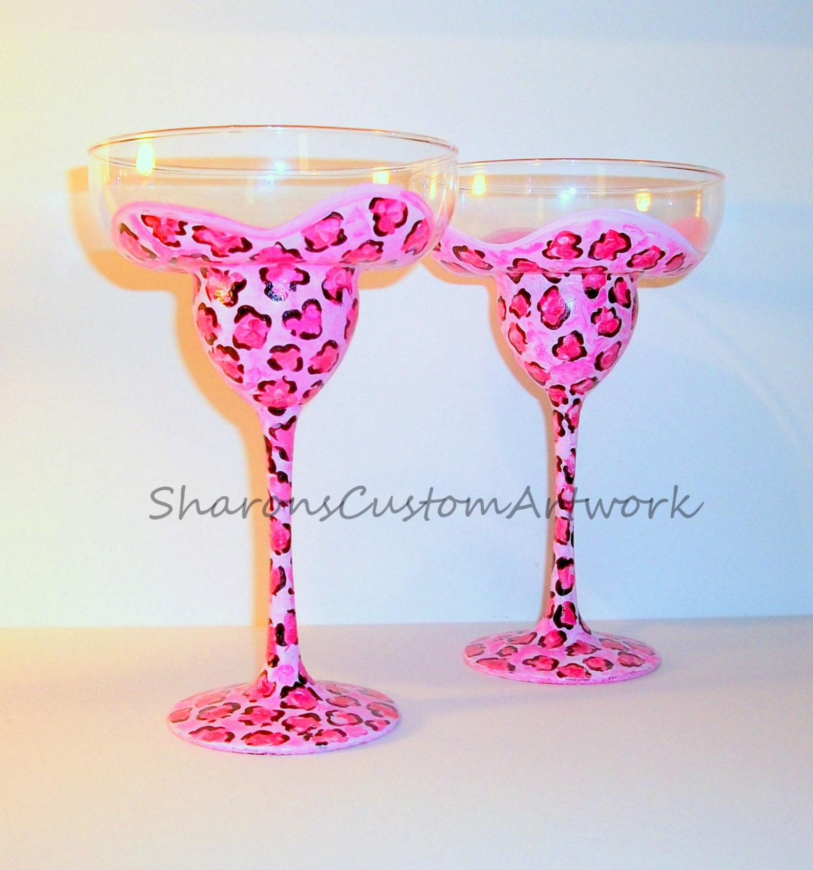 Margarita Glasses Leopard Print Hand Painted Pink Leopard Set of 2 Tall ...