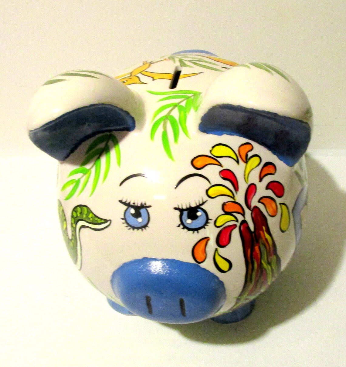 Piggy Bank Jumbo Ceramic Hand Painted Dinosaurs Volcano Etsy