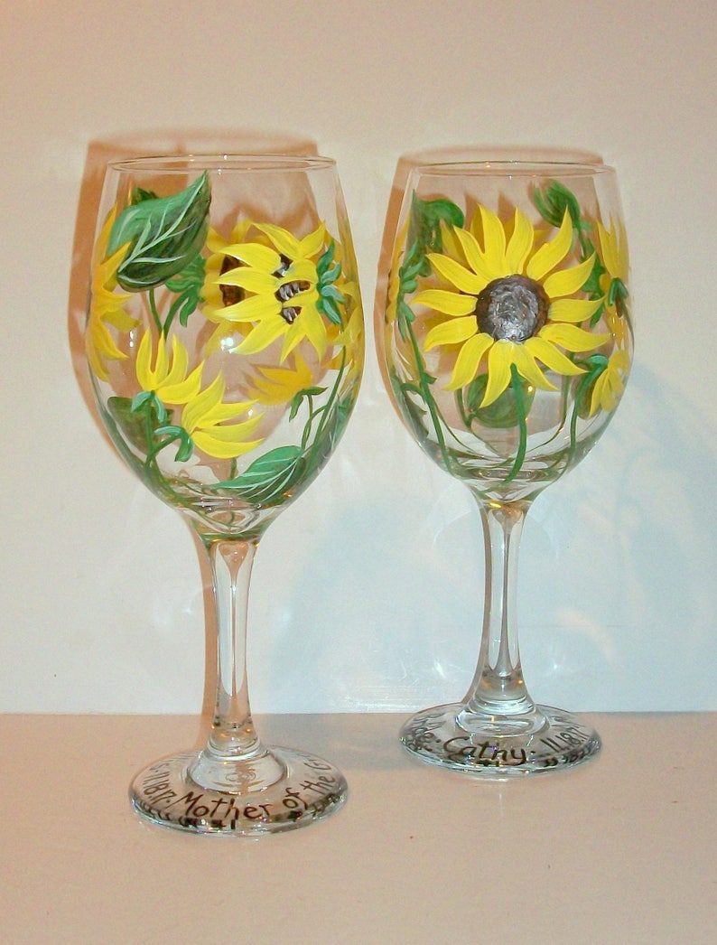 Sunflowers Hand Painted Wine Glasses Set of 2 20 Oz. Mothers Etsy