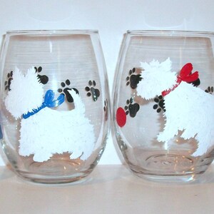 White West Highland Terrier Silhouette Set of 4 21 oz. Stemless Wine Glasses Hand Painted Wine Glassware Terrier Gift Dog Lover Westie image 2