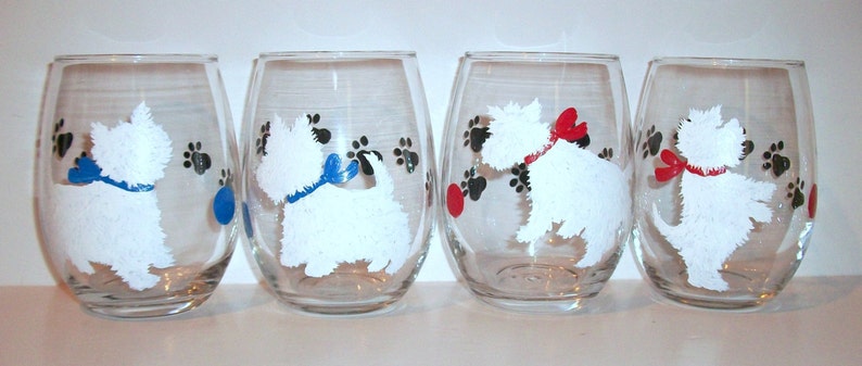 White West Highland Terrier Silhouette Set of 4 21 oz. Stemless Wine Glasses Hand Painted Wine Glassware Terrier Gift Dog Lover Westie image 2