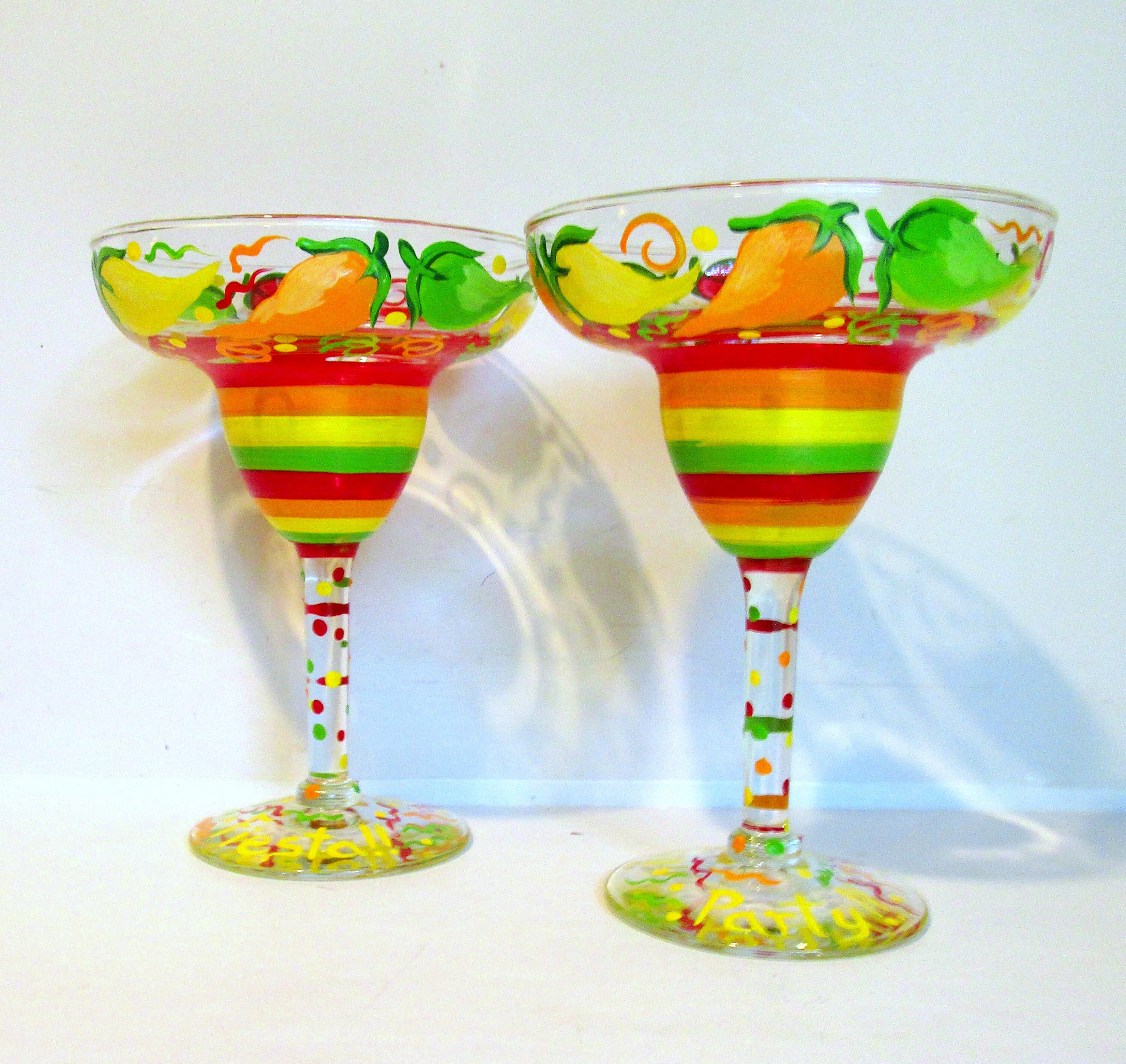 Margarita Glasses Festive Chili Peppers Hand Painted Glasses Etsy