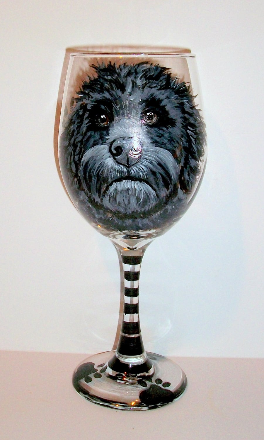 Custom Pet Portrait Wine Glass Hand Painted 1- 20 oz  Red or White Wine Glass Your Dog or Cat, Pet Pet Lover Glassware Paw Prints & Name