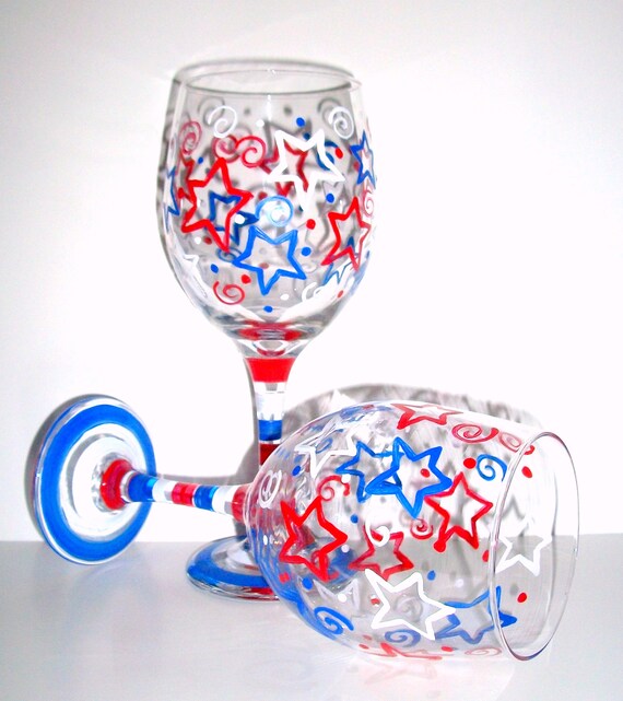 Independence Day Wine Glass Stars and Stripes Forever Blue-WG Independence Day Wine Glass Stars and Stripes Forever Blue-WG