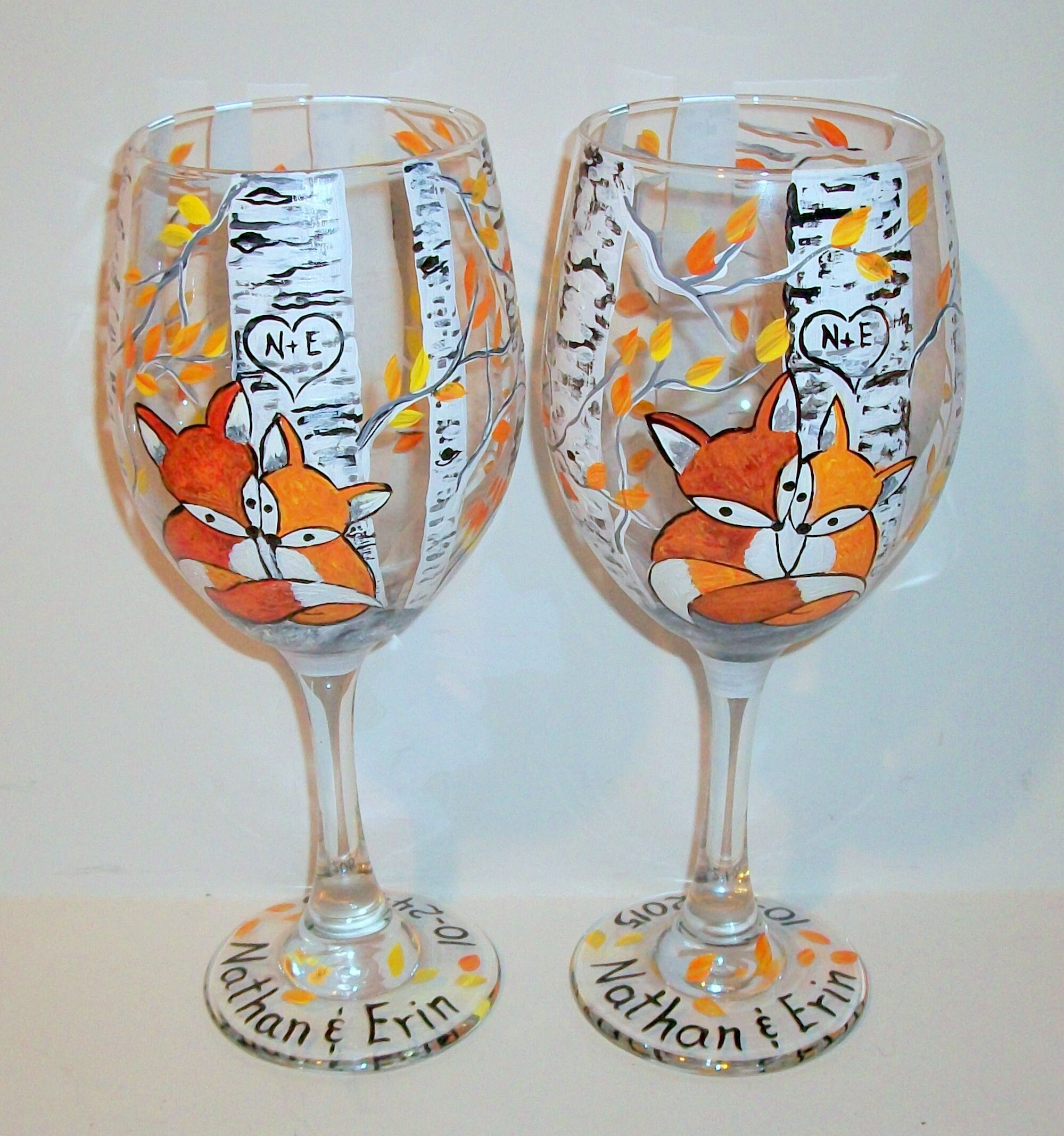 Red Foxes Hand Painted Wine Glasses Set of 2 20 Oz. Wedding Etsy