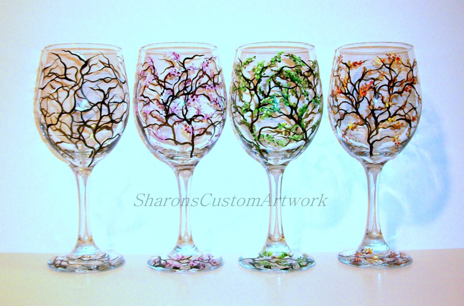 4 Seasons Hand Painted Wine Glasses Set of 4 20 Oz Etsy