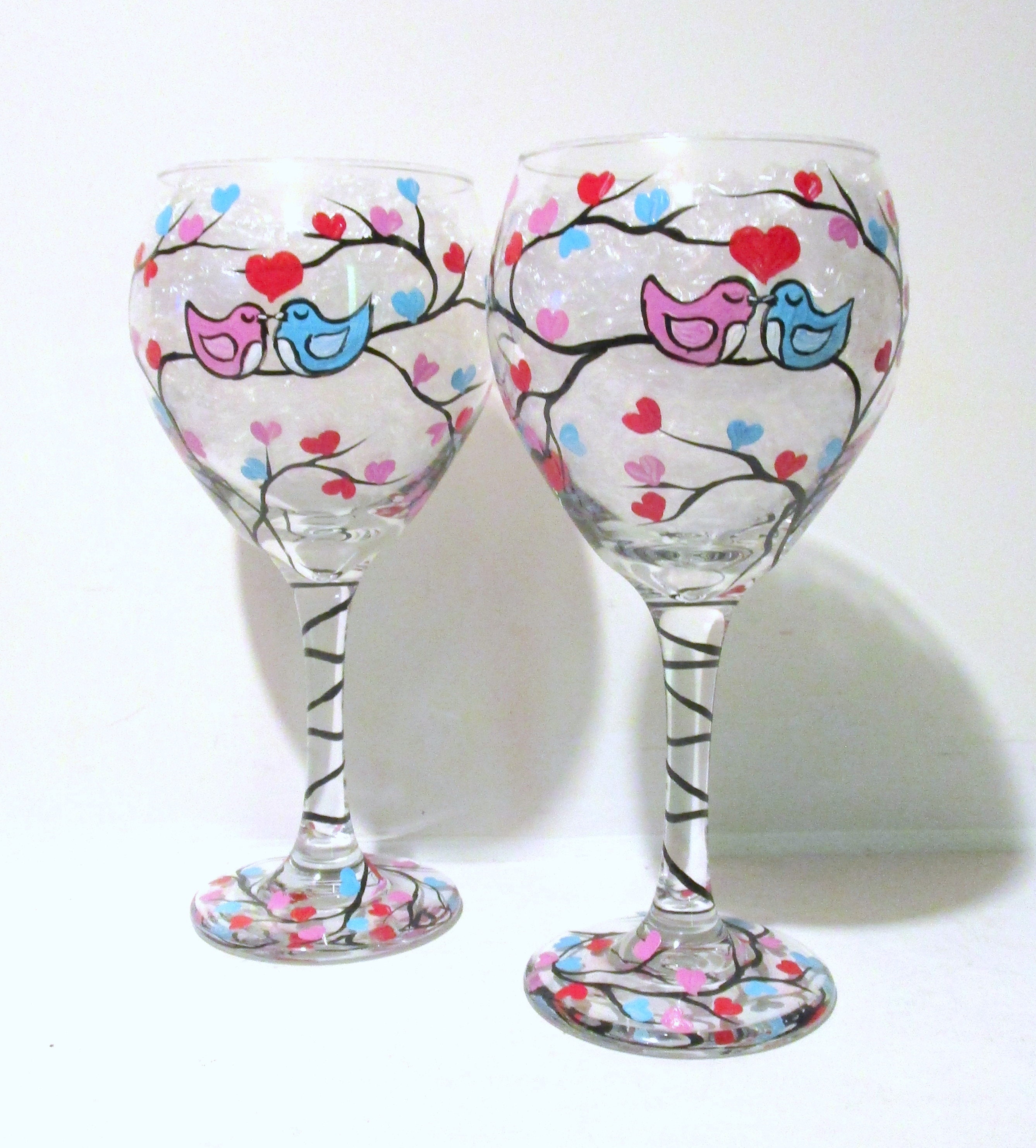 Love Birds Hand Painted Wine Glasses Wedding Gift Anniversary Etsy