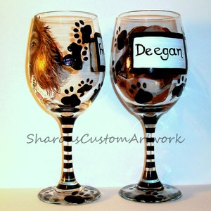 Pet Portrait Hand Painted Wine Glasses Custom Painting of Your Dog Cat Horse Pet On 2 / 20 oz. Wine Glasses Brittany Spaniel, Dachshund image 5