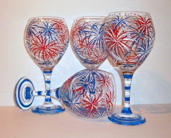 Painted Wine Glasses, Pretty Wine Glass, Patriotic Gift, Hand