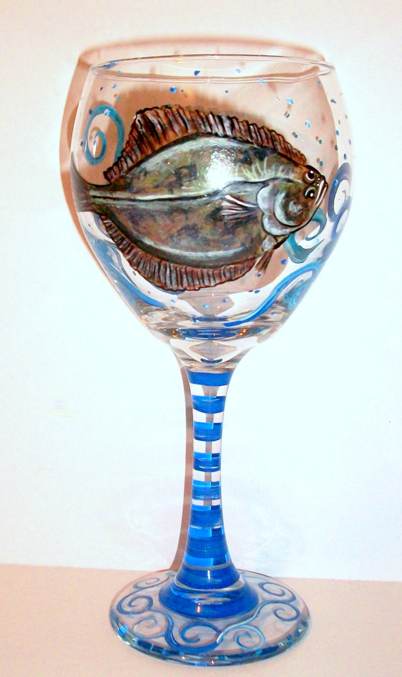 Flounder Hand Painted Wine Glass Fish One 20 Oz. Red Wine Etsy