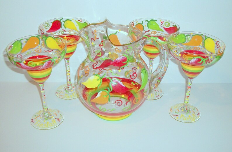 Margarita Glasses Hand painted Chili Peppers Pitcher and Etsy