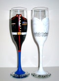 Marine Uniform and Wedding Dress Set of 2 \/ 6 oz. Champagne Flutes Bride and Groom Marine, Army, Navy, Air force Uniform Hand Painted