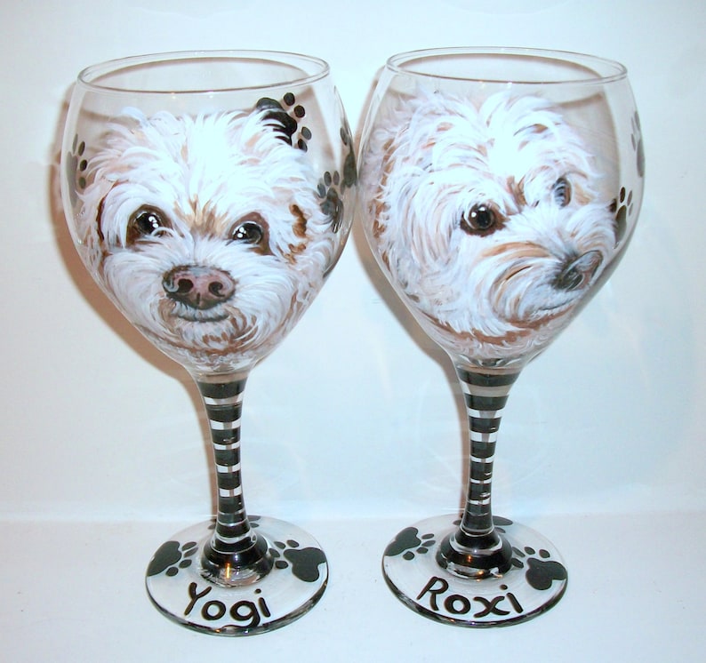 Custom Painted Pet Portrait Hand Painted Wine Glasses of Your Etsy
