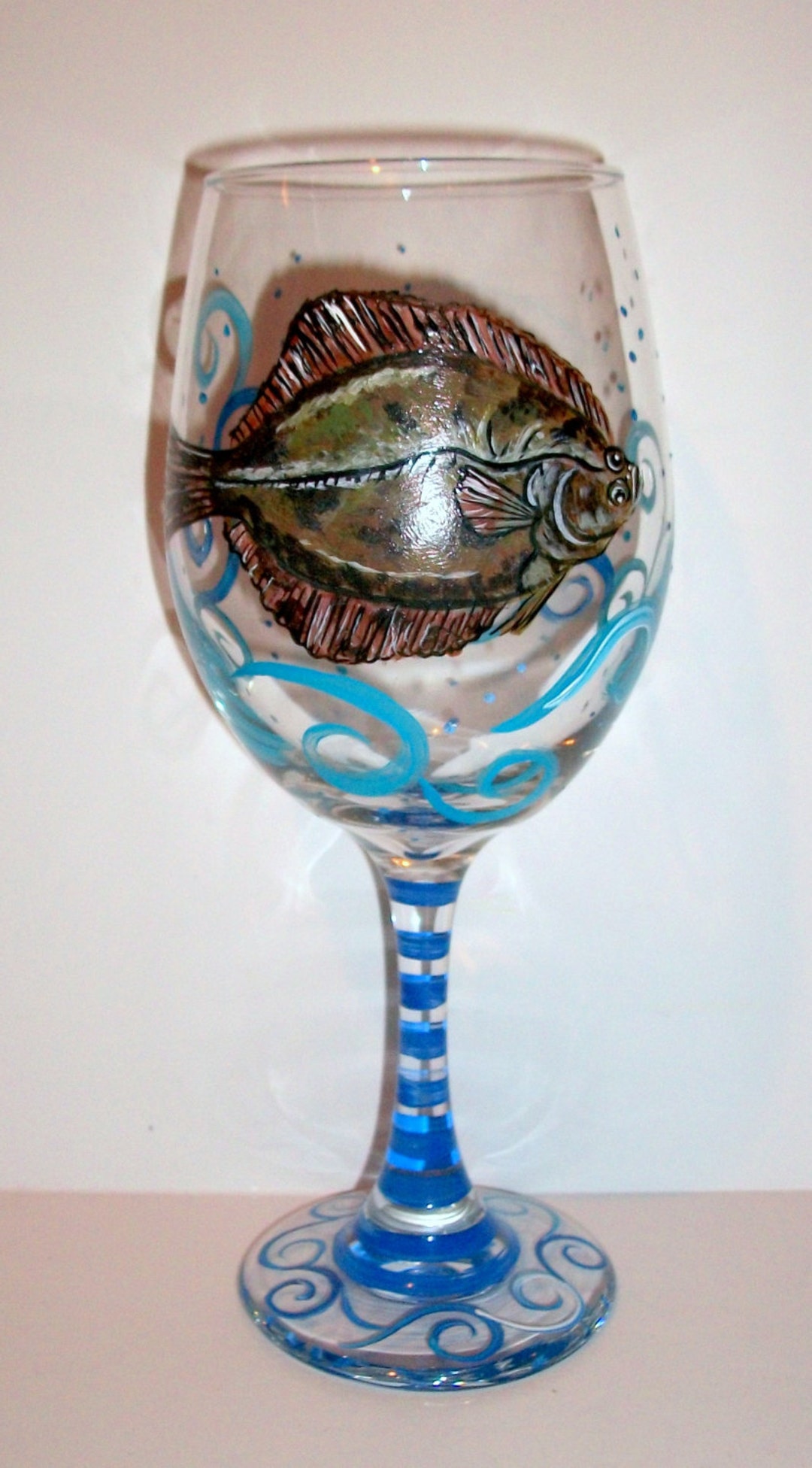 Flounder Hand Painted Wine Glass Fish One 20 Oz. White Wine Glass