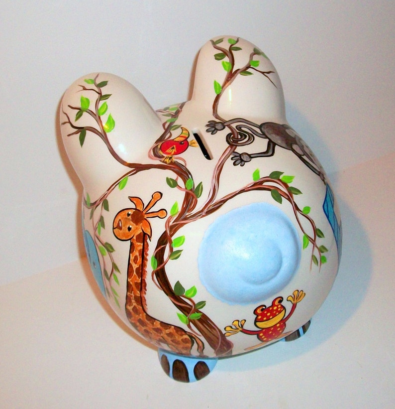 Piggy Bank Jumbo Hand Painted Large Ceramic Jungle Animals Etsy