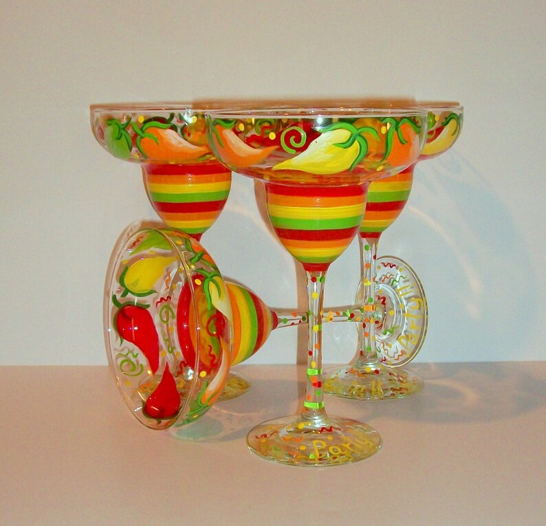 Hot Chili Peppers Hand Painted Tall Margarita Glasses 4 13 Etsy