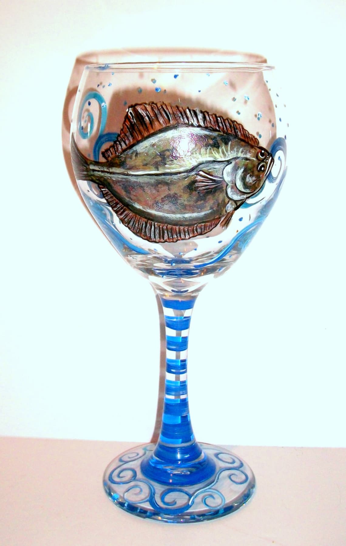 Flounder Hand Painted Wine Glass Fish One 20 Oz. Red Wine Etsy