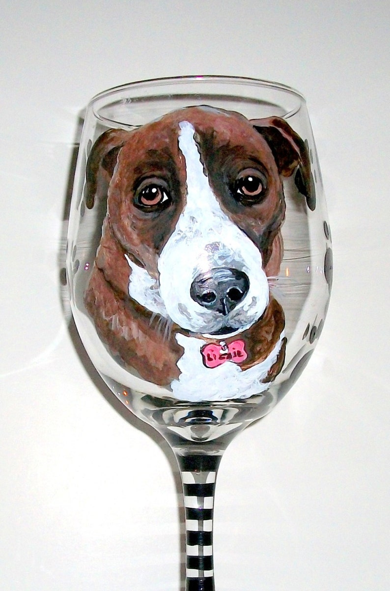 Wine Glass Pets Pet Lover Dog Cat Horse Gift Painted Glassware Paw Prints Name Pet Portrait Hand Painted Wine Glass Custom on 1-20 oz