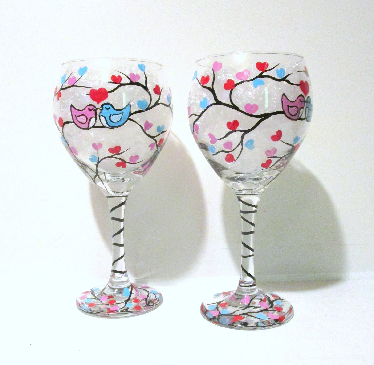 Love Birds Hand Painted Wine Glasses Wedding Gift Anniversary Etsy