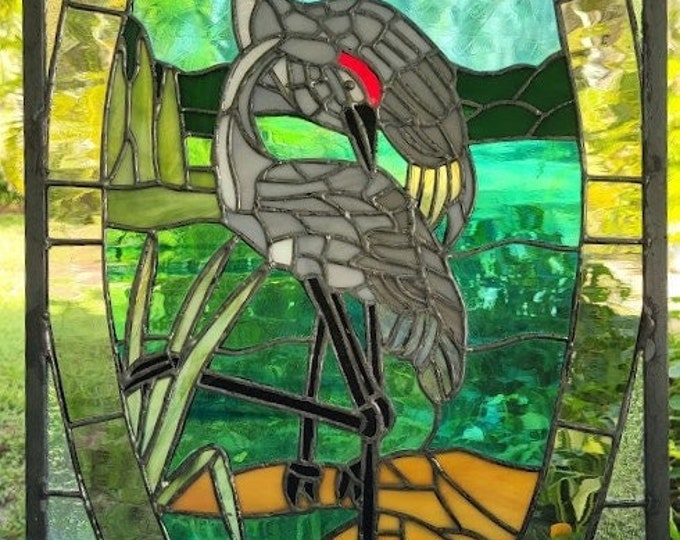 CUSTOM-Sandhill crane stained glass panel