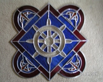 CUSTOM ORDER-Stained Glass Bevel Cluster Ships Wheel Panel