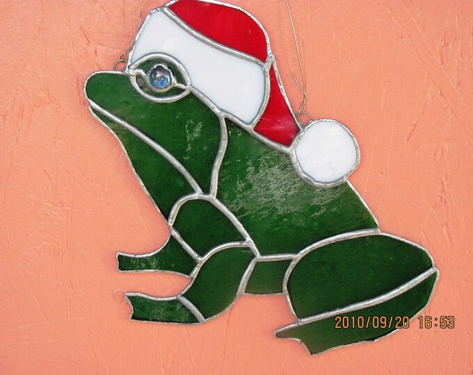 CUSTOM-Stained Glass Christmas Santa Frog Decoration