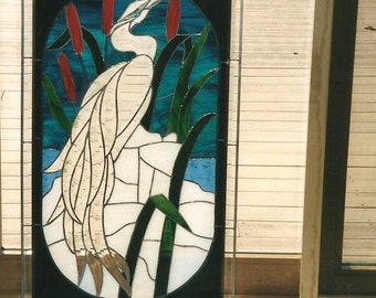CUSTOM ONLY-Beveled and Stain Glass Heron