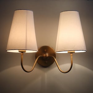 Elegant 2 Arm Brass Wall Sconce with Shades Vintage Style Double Arm Wall Lamp Classic Gold Wall Light for Bedroom or Living Room