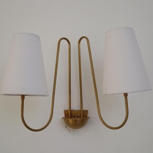 Mid Century Modern Brass Wall Lamp with Shade Vintage Style Sconce Light Retro Wall Lighting