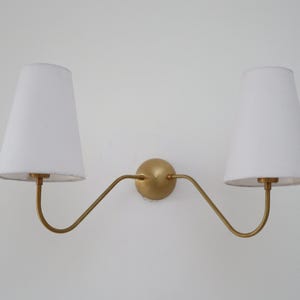 Elegant 2 Arm Wall Lamp with Double Shades Vintage Brass Mid Century Modern Sconce