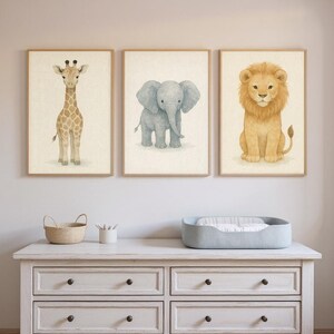 Watercolor Safari Nursery Prints For Baby Room Animal Art For Children Bedroom Picture Wall Decoration For Playroom Safari Theme Wall Art